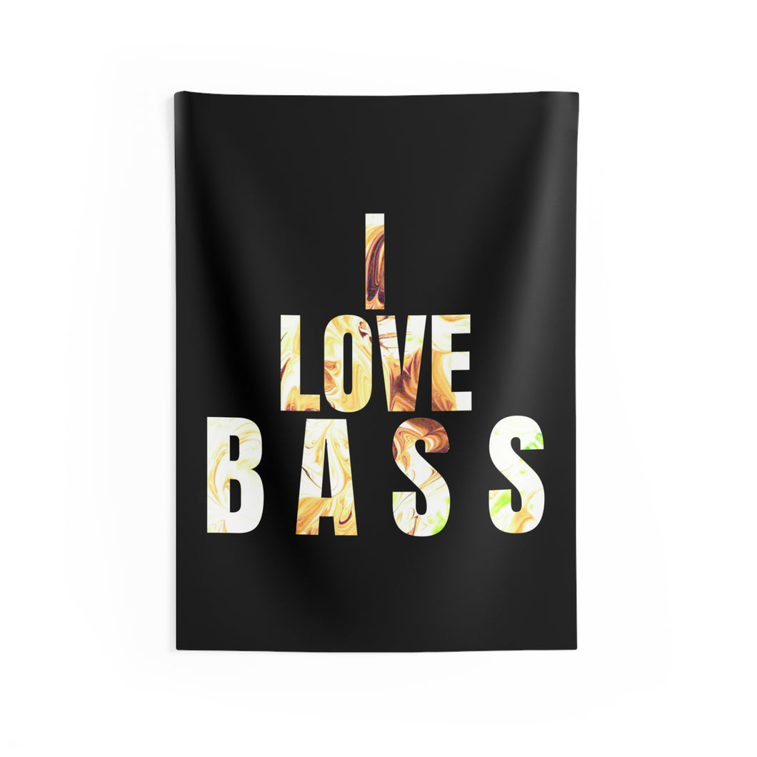 Black I LOVE BASS Project Gas Mask Tapestries