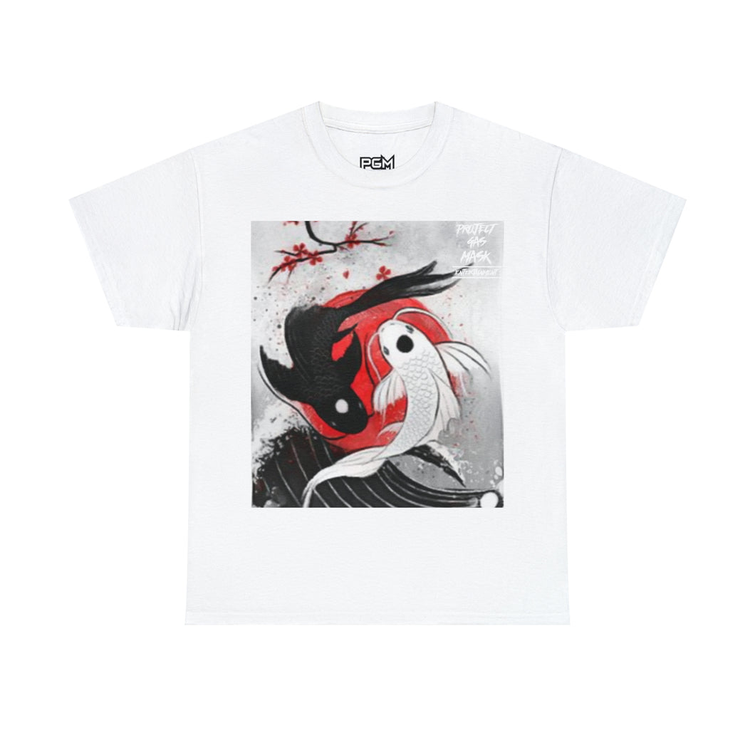 Project Gas Mask Yin-Yang Cory Fish Stencil Men's Heavyweight Cotton Short Sleeve Crew Neck T-Shirt