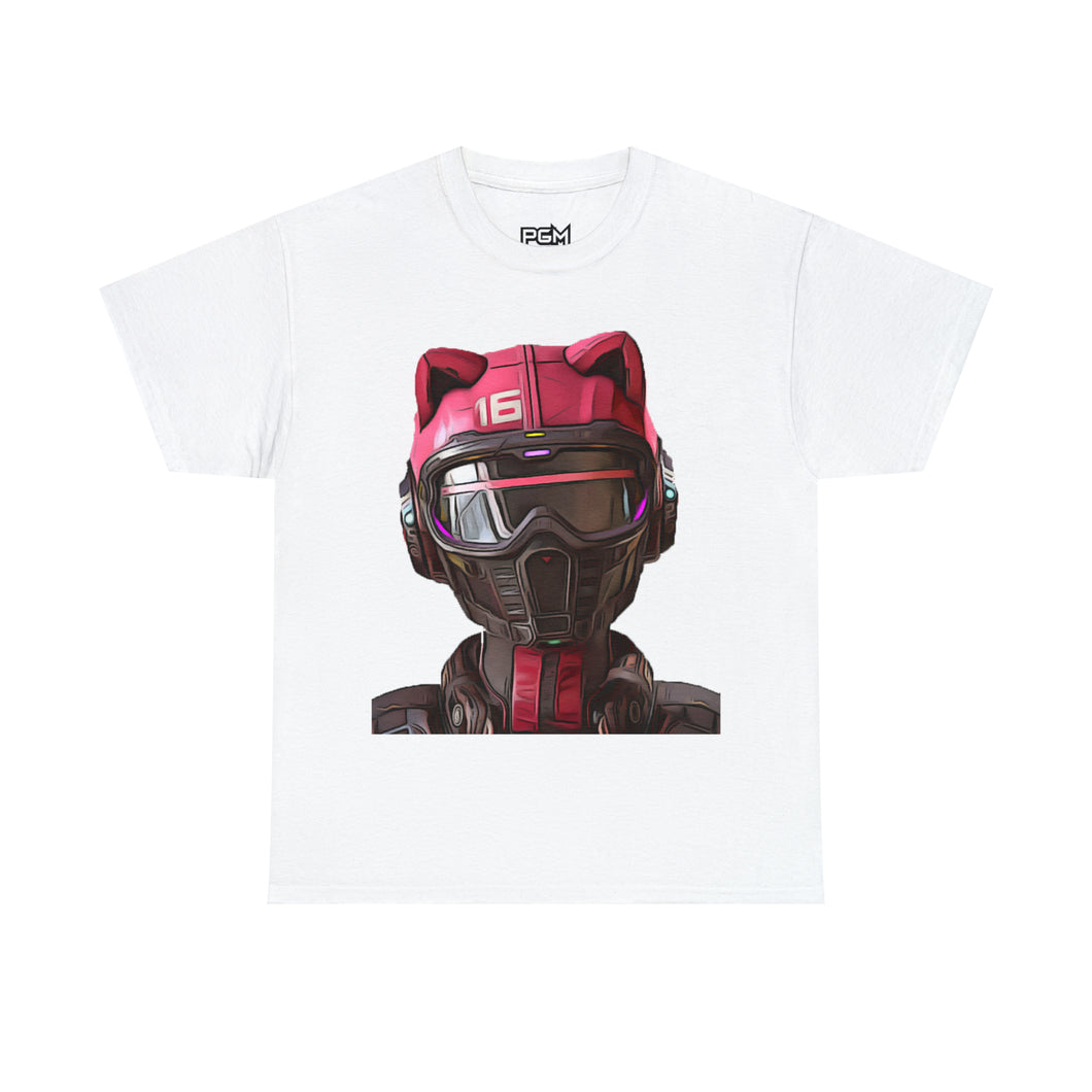 Digital Cat Project Gas Mask Heavyweight Cotton Short Sleeve Crew Neck T-Shirt